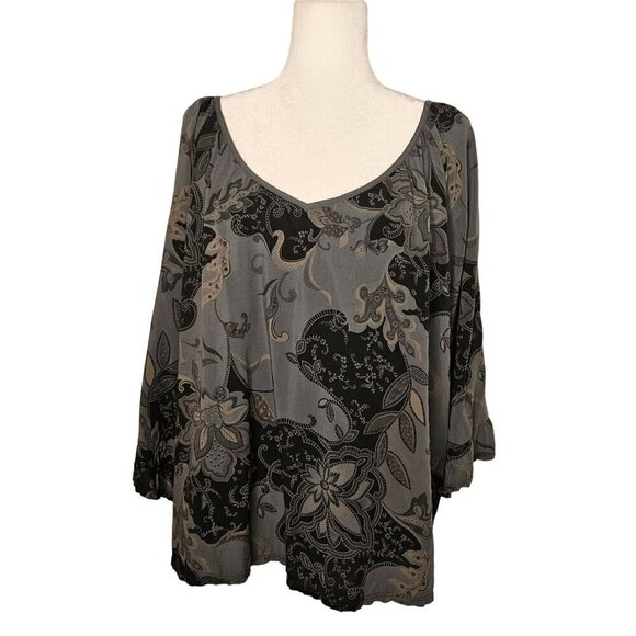 Free For Humanity Size XL Made In Italy Gray Lagenlook 3/4 Sleeve Top Pullover - Picture 1 of 8